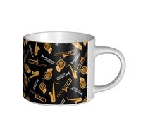 Tasses à café, petit-déjeuner, lait d'avoine, thé, grande tasse en céramique, saxophone, trombone, musique, noir,Blanc,Taille unique