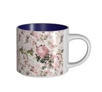 Tasses à café, petit-déjeuner, lait d'avoine, thé, grande tasse en céramique, style vintage shabby chic, roses roses sépia,Bleu marine,Taille unique