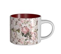 Tasses à café, petit-déjeuner, lait d'avoine, thé, grande tasse en céramique, style vintage shabby chic, roses roses sépia,Rouge,Taille unique