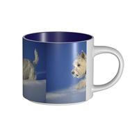 Tasses à café, petit-déjeuner, lait d'avoine, thé, grande tasse en céramique, Westie, hiver, West Highland, White Terrier,Bleu marine,Taille unique