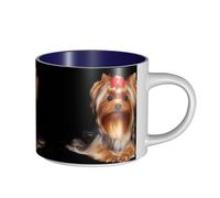 Tasses à café, petit-déjeuner, lait d'avoine, thé, grande tasse en céramique, Yorkshire Terrier et ruban,Bleu marine,Taille unique