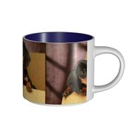 Tasses à café, petit-déjeuner, lait d'avoine, thé, tasse en céramique, grande taille, chiots teckels, animaux de compagnie, chiens, petit teckel,Bleu marine,Taille unique