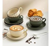 Tasses à Café Tasse à café en céramique de style vintage de 260 ml, tasse à thé de l'après-midi avec soucoupe, tasse à eau for le bureau ou la maison(Green)