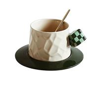 Tasses à café Tasse à café et Soucoupe créative de Forme irrégulière, Ensemble de thé de l'après-midi à la Maison, Tasse délicate avec cuillère (Couleur : Blanc)