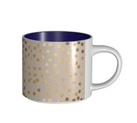 Tasses à café, tasse à lait d'avoine, tasse à thé, grande tasse en céramique, beige et pois pailletés dorés,Bleu marine,Taille unique