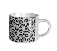 Tasses à café, tasse à lait d'avoine, tasse à thé, grande tasse en céramique, imprimé léopard noir et blanc,Blanc,Taille unique