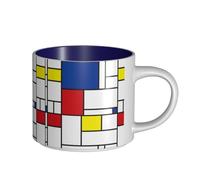 Tasses à café, tasse à lait d'avoine, tasse à thé, grande tasse en céramique, Mondrian, minimaliste, De Stijl, art moderne,Bleu marine,Taille unique