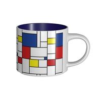Tasses à café, tasse à lait d'avoine, tasse à thé, grande tasse en céramique, Mondrian, minimaliste, De Stijl, art moderne,Bleu marine,Taille unique