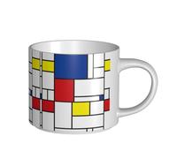 Tasses à café, tasse à lait d'avoine, tasse à thé, grande tasse en céramique, Mondrian, minimaliste, De Stijl, art moderne,Blanc,Taille unique