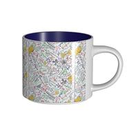 Tasses à café, tasse à lait d'avoine, tasse à thé, grande tasse en céramique, motif de gribouillages mathématiques colorés sur grille,Bleu marine,Taille unique