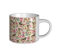 Tasses à café, tasse à lait d'avoine, tasse à thé, grande tasse en céramique, motif floral Border Terrier, crème,Blanc,Taille unique