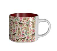 Tasses à café, tasse à lait d'avoine, tasse à thé, grande tasse en céramique, motif floral Border Terrier, crème,Rouge,Taille unique