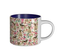 Tasses à café, tasse à lait d'avoine, tasse à thé, grande tasse en céramique, motif floral Border Terrier, crème,Bleu marine,Taille unique