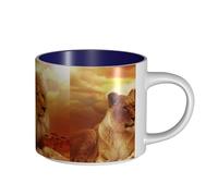 Tasses à café, tasse à lait d'avoine, tasse à thé, grande tasse en céramique, motif lion et lionne d'Afrique,Bleu marine,Taille unique