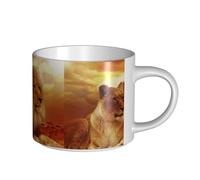 Tasses à café, tasse à lait d'avoine, tasse à thé, grande tasse en céramique, motif lion et lionne d'Afrique,Blanc,Taille unique