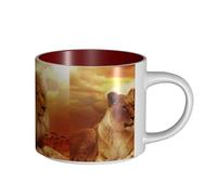 Tasses à café, tasse à lait d'avoine, tasse à thé, grande tasse en céramique, motif lion et lionne d'Afrique,Rouge,Taille unique