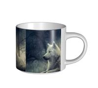 Tasses à café, tasse à lait d'avoine, tasse à thé, grande tasse en céramique, motif loup gris au clair de lune,Blanc,Taille unique