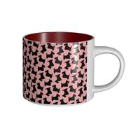 Tasses à café, tasse à lait d'avoine, tasse à thé, grande tasse en céramique, motif terrier écossais, rose et noir,Rouge,Taille unique