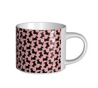 Tasses à café, tasse à lait d'avoine, tasse à thé, grande tasse en céramique, motif terrier écossais, rose et noir,Blanc,Taille unique