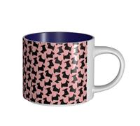 Tasses à café, tasse à lait d'avoine, tasse à thé, grande tasse en céramique, motif terrier écossais, rose et noir,Bleu marine,Taille unique