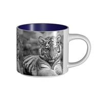 Tasses à café, tasse à lait d'avoine, tasse à thé, grande tasse en céramique, motif tigre blanc,Bleu marine,Taille unique