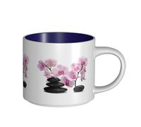 Tasses à café, tasse à lait d'avoine, tasse à thé, grande tasse en céramique, pierres et orchidée rose,Bleu marine,Taille unique
