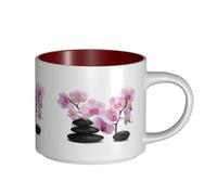 Tasses à café, tasse à lait d'avoine, tasse à thé, grande tasse en céramique, pierres et orchidée rose,Rouge,Taille unique