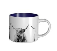 Tasses à café, tasse à lait d'avoine, tasse à thé, grande tasse en céramique, portrait d'une vache des Highlands,Bleu marine,Taille unique