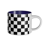 Tasses à café, tasse à lait d'avoine, tasse à thé, tasse en céramique, grande et énorme, Formule 1, noir et blanc, à carreaux,Bleu marine,Taille unique