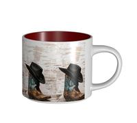 Tasses à café, tasse à lait d'avoine, tasse à thé, tasse en céramique, grande taille, chapeau et bottes de cow-girl,Rouge,Taille unique