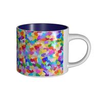 Tasses à café, tasse à lait d'avoine, tasse à thé, tasse en céramique, grande taille, confettis en forme de cœur arc-en-ciel,Bleu marine,Taille unique