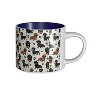 Tasses à café, tasse à lait d'avoine, tasse à thé, tasse en céramique, grande taille, empreintes de chien teckel,Bleu marine,Taille unique