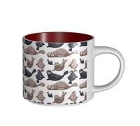 Tasses à café, tasse à lait d'avoine, tasse à thé, tasse en céramique, grande taille, illustration de phoques, otarie,Rouge,Taille unique