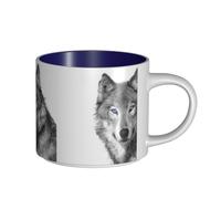 Tasses à café, tasse à lait d'avoine, tasse à thé, tasse en céramique, grande taille, loup aux yeux bleus,Bleu marine,Taille unique