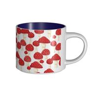Tasses à café, tasse à lait d'avoine, tasse à thé, tasse en céramique, grande taille, motif amanite tue-mouches et champignons rouges,Bleu marine,Taille unique
