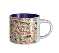 Tasses à café, tasse à lait d'avoine, tasse à thé, tasse en céramique, grande taille, motif Border Terrier, motif floral, crème,Bleu marine,Taille unique