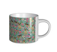 Tasses à café, tasse à lait d'avoine, tasse à thé, tasse en céramique, grande taille, motif Border Terrier, motif floral,Blanc,Taille unique