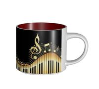 Tasses à café, tasse à lait d'avoine, tasse à thé, tasse en céramique, grande taille, motif notes de musique et piano imprimé,Rouge,Taille unique