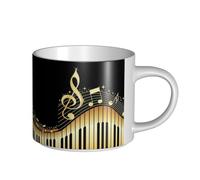 Tasses à café, tasse à lait d'avoine, tasse à thé, tasse en céramique, grande taille, motif notes de musique et piano imprimé,Blanc,Taille unique