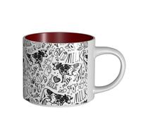 Tasses à café, tasse à lait d'avoine, tasse à thé, tasse en céramique, grande taille, motif vache et lait dessinés à la main,Rouge,Taille unique