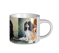 Tasses à café, tasse à lait d'avoine, tasse à thé, tasse en céramique, grande taille, noir, doré, Cavalier King Charles Spaniel,Blanc,Taille unique