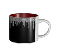 Tasses à café, tasse à lait d'avoine, tasse à thé, tasse en céramique, grande taille, paillettes argentées, gouttes scintillantes noires,Rouge,Taille unique