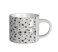 Tasses à café, tasse à lait d'avoine, tasse à thé, tasse en céramique, grande taille, tissu étoiles, crème, noir,Blanc,Taille unique