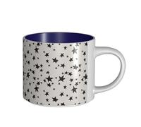 Tasses à café, tasse à lait d'avoine, tasse à thé, tasse en céramique, grande taille, tissu étoiles, crème, noir,Bleu marine,Taille unique