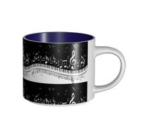 Tasses à café, tasse à lait d'avoine, tasse à thé, tasse en céramique, grande taille, touches de piano avec notes de musique,Bleu marine,Taille unique