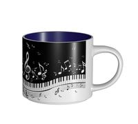 Tasses à café, tasse à lait d'avoine, tasse à thé, tasse en céramique, grande taille, touches de piano avec notes de musique,Bleu marine,Taille unique