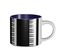 Tasses à café, tasse à lait d'avoine, tasse à thé, tasse en céramique, grande taille, touches de piano vintage, notes de musique,Bleu marine,Taille unique