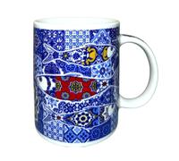 Tasses à café traditionnelles du Portugal peintes à la main en céramique avec coffret cadeau poterie portugaise beau cadeau du Portugal (Sardine)