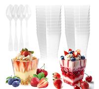 Tasses à Dessert, 50Pcs 160ml/5oz Verrines Plastique avec 50 Cuillères,Tasses et Cuillères à Dessert en Plastique Transparent Réutilisables pour Mousse,Tiramisu,Crème Glacée,etc