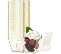 Tasses à Dessert, 50Pcs 60ml/2oz Gold Coupes Gobelets avec 50Cuillères Mini Verrines à Dessert Réutilisables en Plastique pour